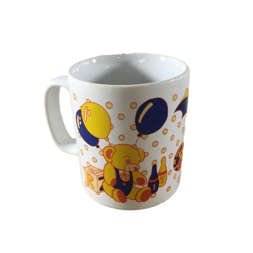 Vintage Kiln Craft England Party Teddy Bears Umbrella Balloons Toys Blue Yellow